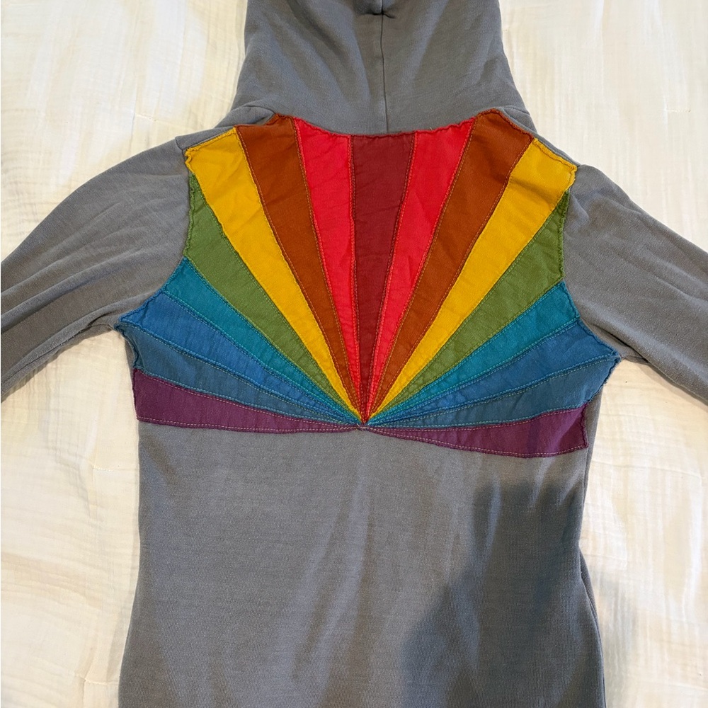 Aviator Nation Gray zip-up Hoodie with fun rainbow back piece!